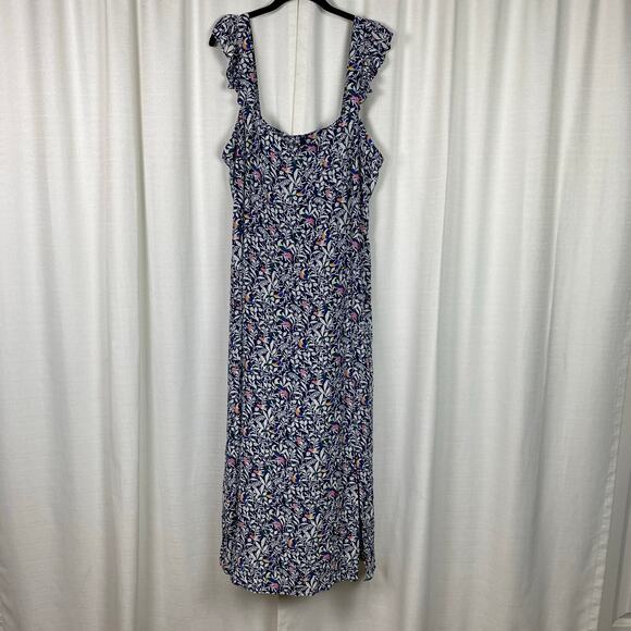 LOFT Blue&White Bird Ruffle Strap Maxi Dress Sz.16 NWT - Picture 4 of 16